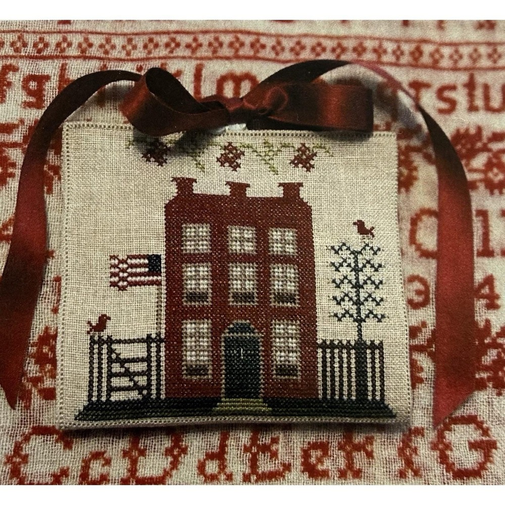 Gentle Pursuit Designs RED HOUSE PATRIOTIC ETUI Cross Stitch Pattern Chart